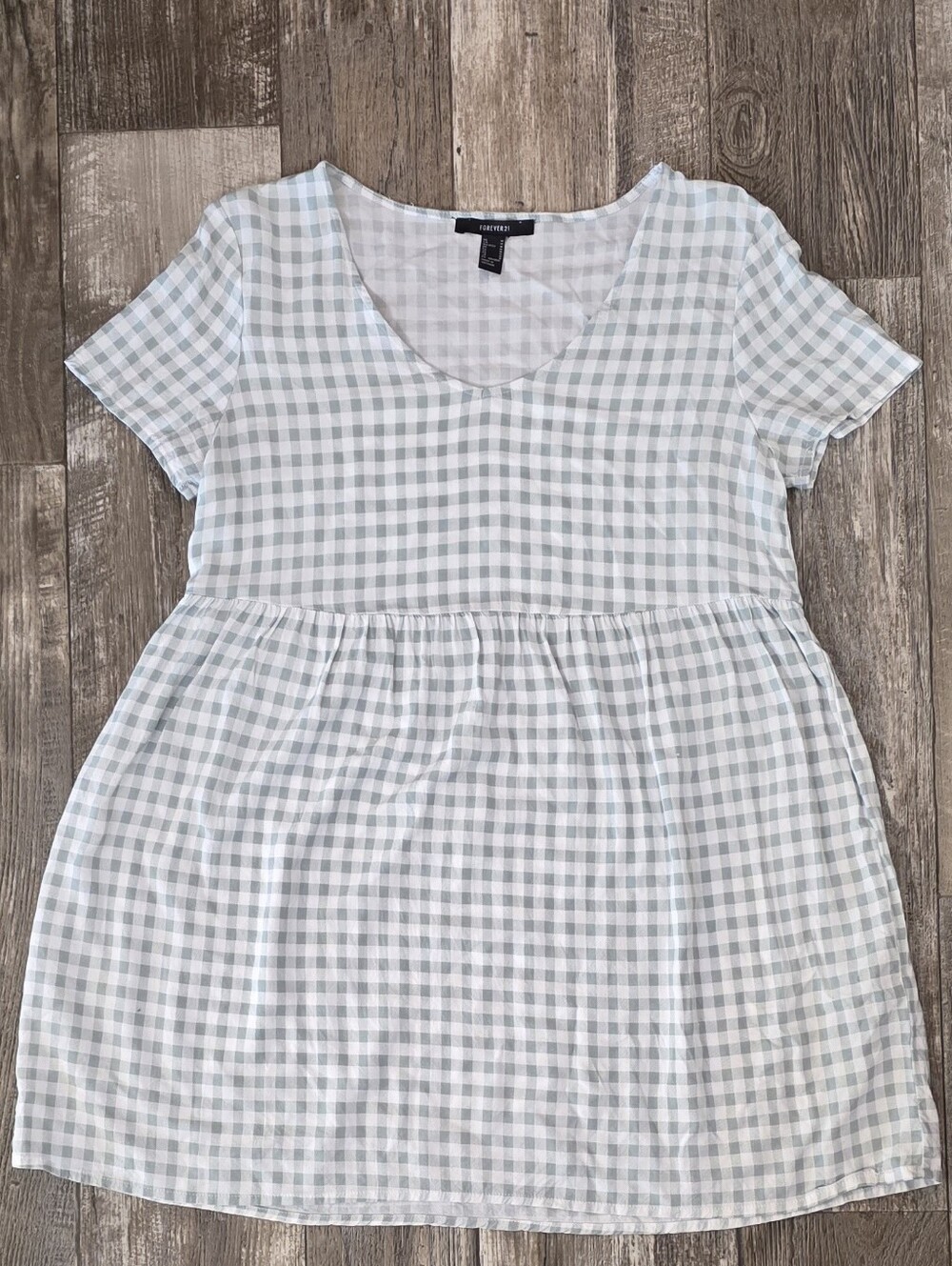Forever 21 Womens Gingham Short Sleeve Dress - Light Blue & White
